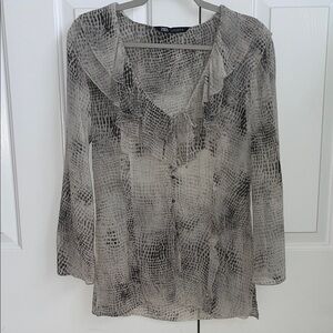 Zara Women's Black and Gray Patterned Blouse